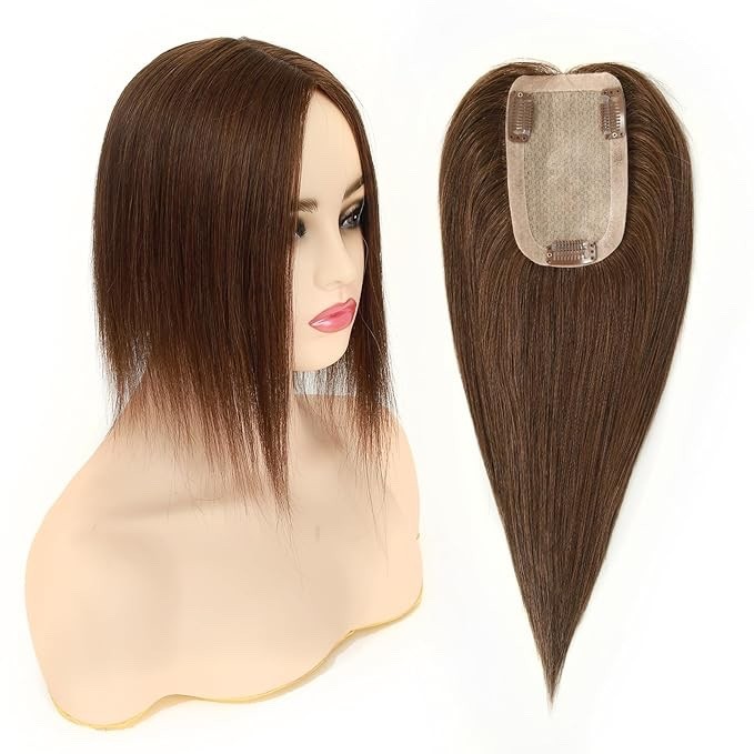 ROSELOVER 100% Real Human Hair 10” Clip In Topper Mono Base Dark Brown NEW