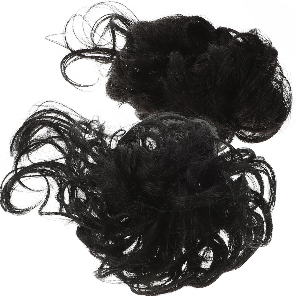 2Pcs Durable Messy Hair Bun Hair Accessory Black High Temperature Silk