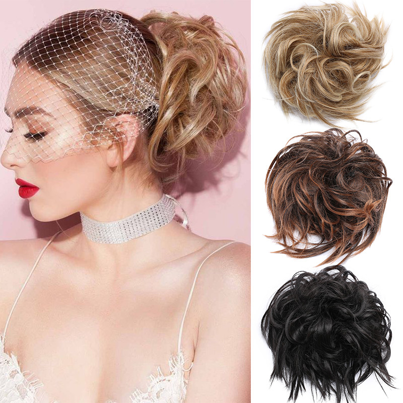 Straight Messy Bun Ponytail Scrunchie Elastic Real Thick Fake Hair Extensions LC
