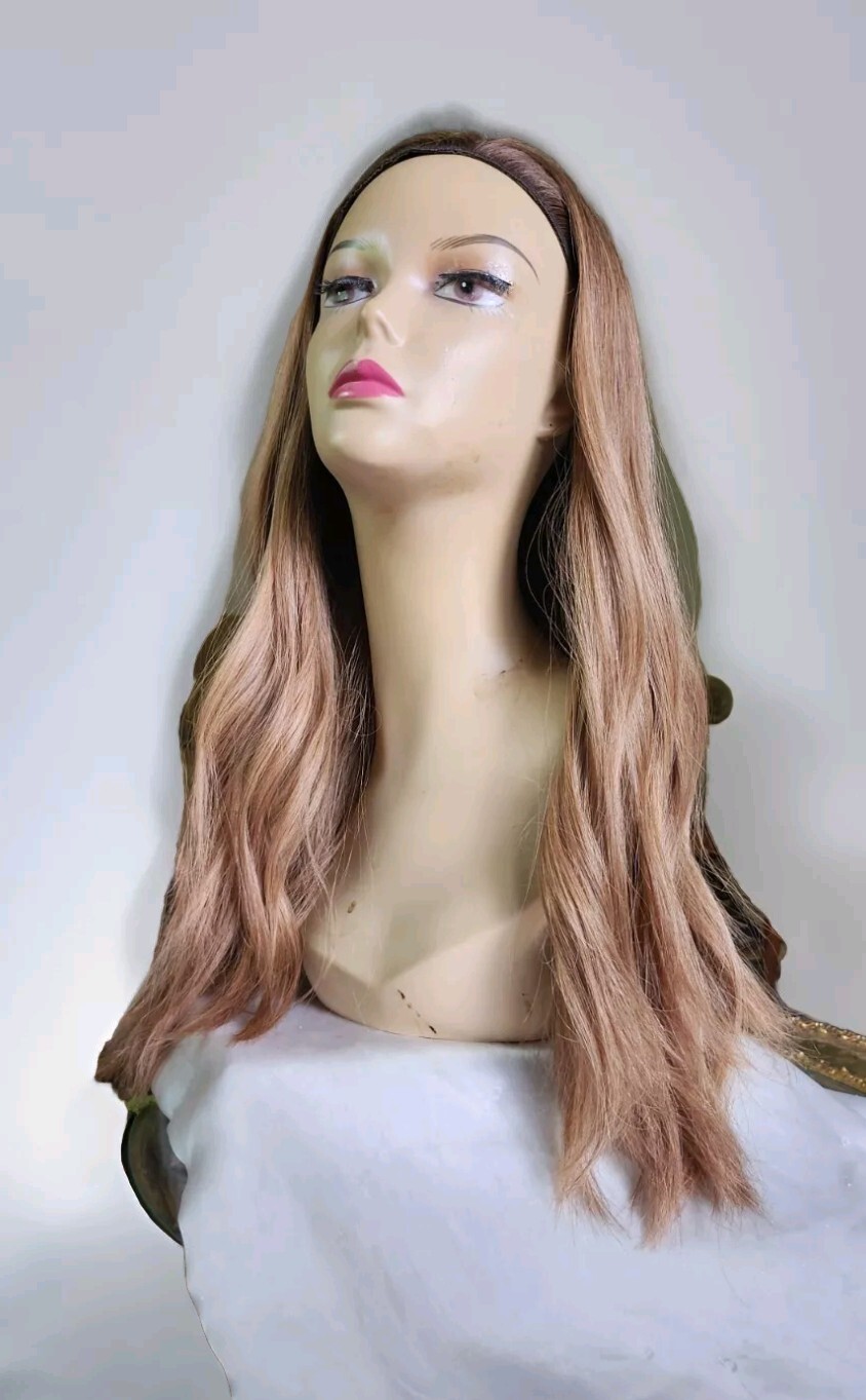 Honey Dark Blonde European 100% Human Hair Band Fall Wig Medium Cap 23” Inches