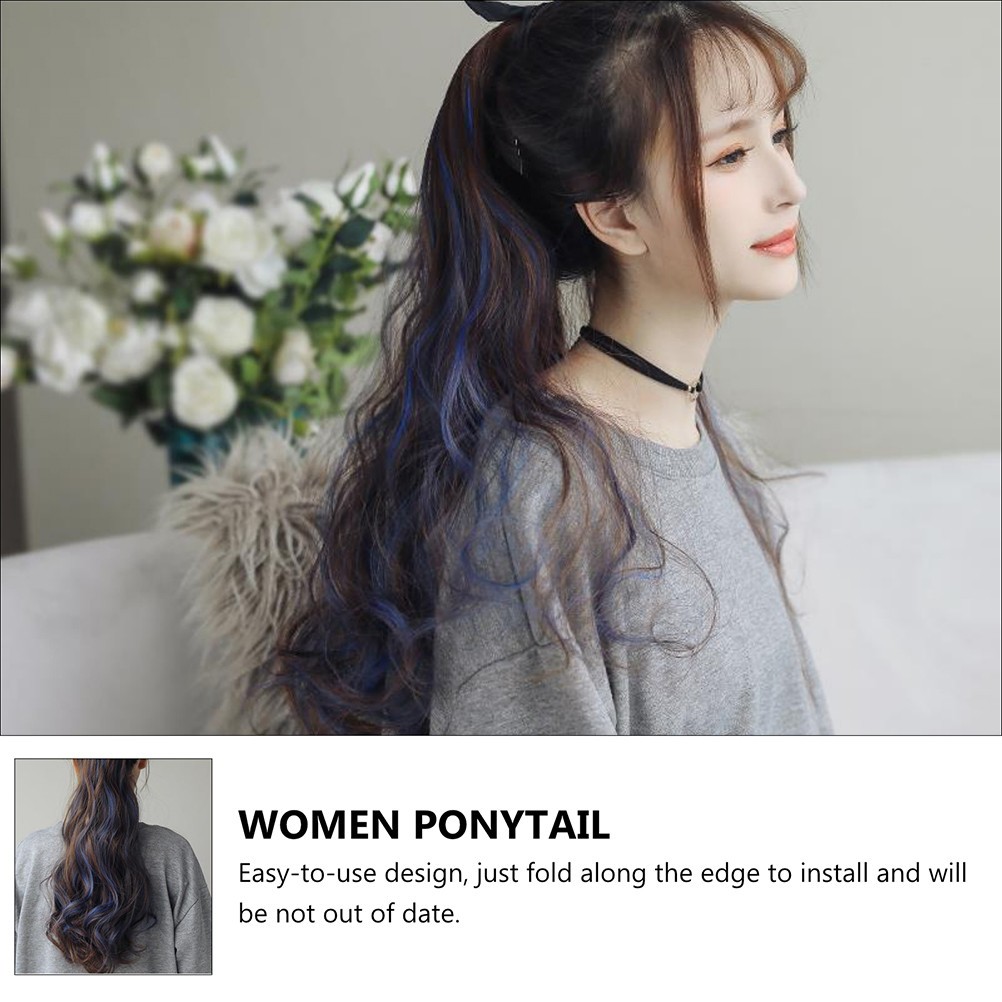 1Pcs Reusable Long Wavy Curly Ponytail Clip Natural Light Brown Fiber