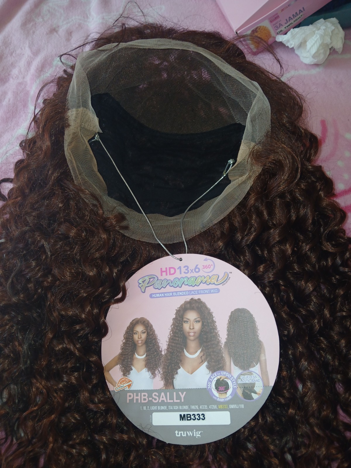 Human Hair Mix Blend Curly Auburn 360 Lace Wig