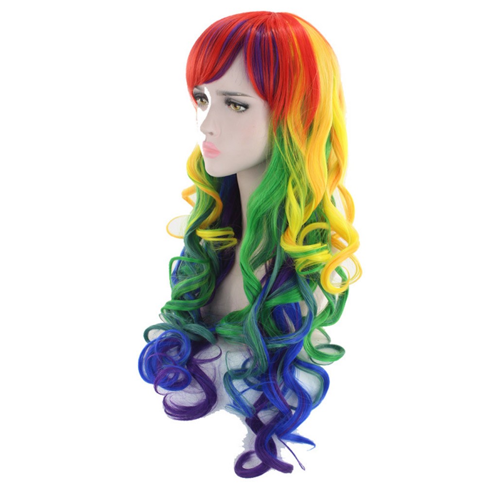 Gradient Color High Temperature Fiber Wig Wavy Curly Hair Wig for Cosplay Party