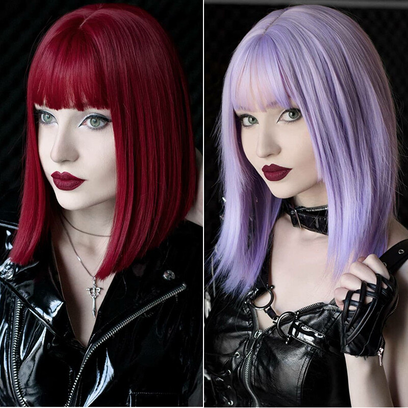 12″+ Women Short Bob Synthetic Lace Front Wig Baby Hair Silky Straight Black US