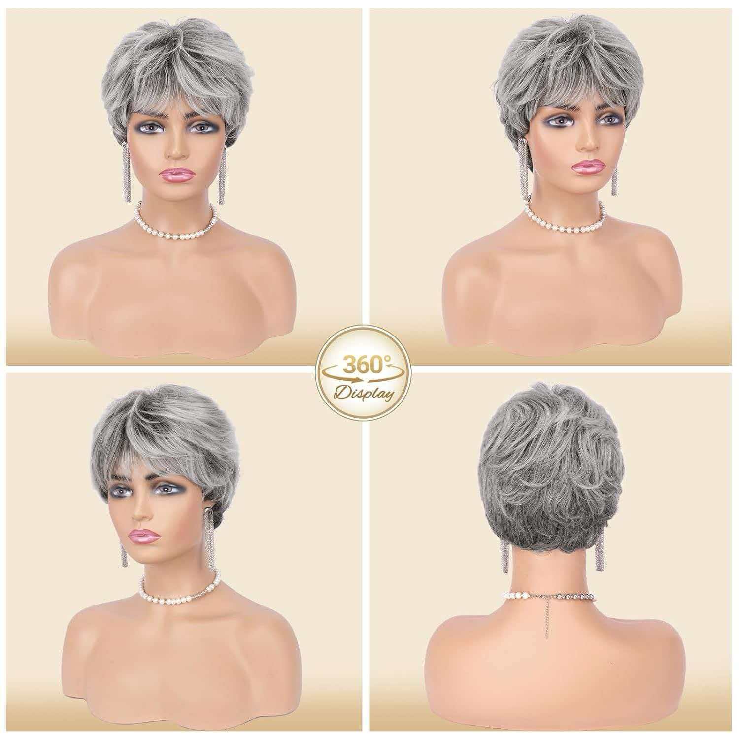 6″ Natural Silver Gray Ombre Short Wig for Women Party Synthetic Heat Resistant