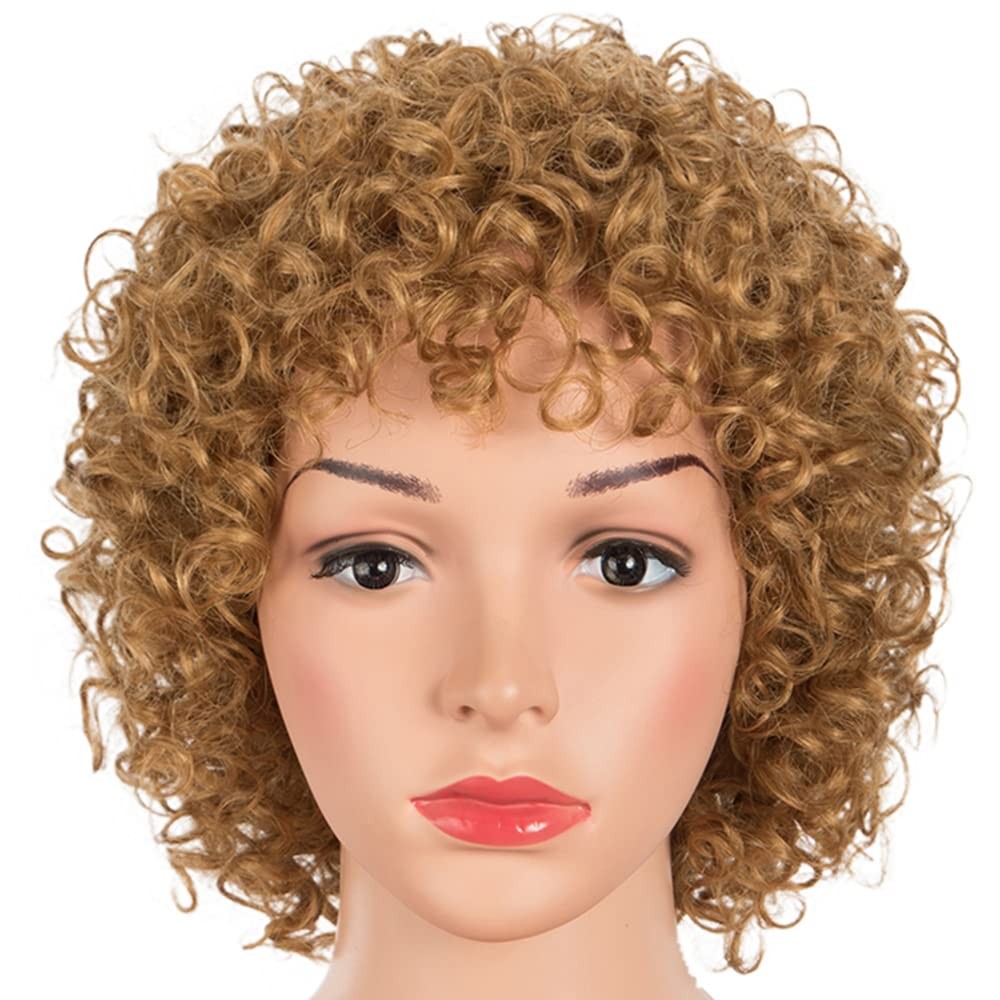 Rebecca Fashion 8″ Honey Blonde Curly Human Hair Wig for Black Women Short