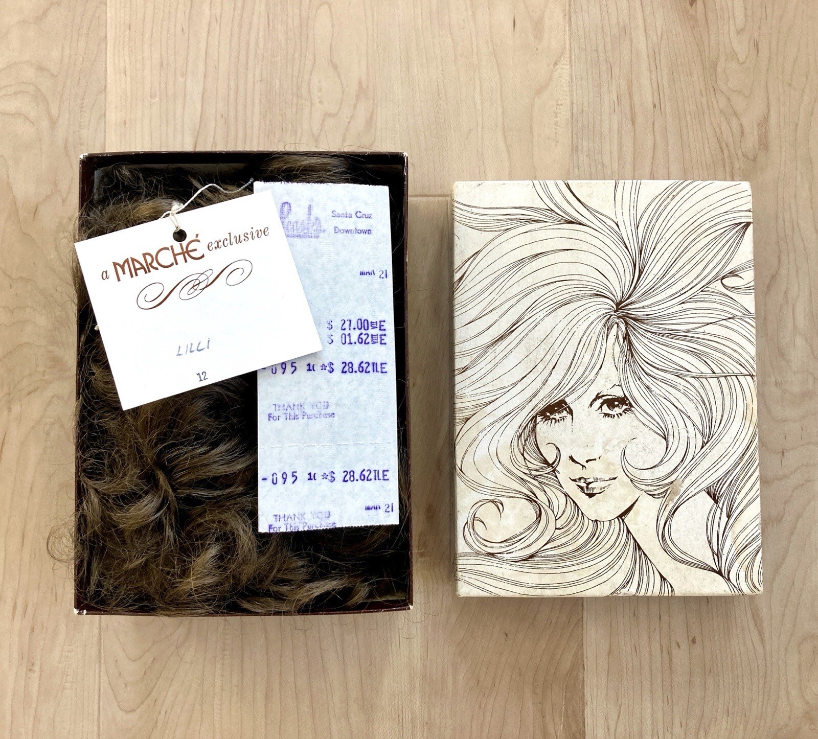 VTG 70s Marché Wig w/Original Box, Tag, Receipt, Styling Tips & Wig Care inserts