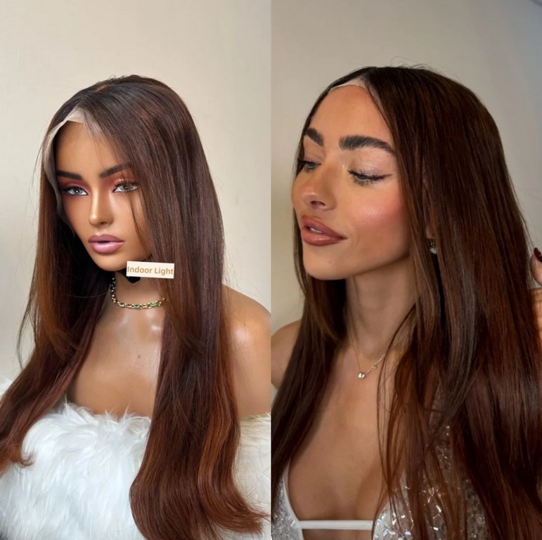 24 Inches Shadow Roots Chocolate Brown 13×4 Lace Front 100% Human Hair Wig