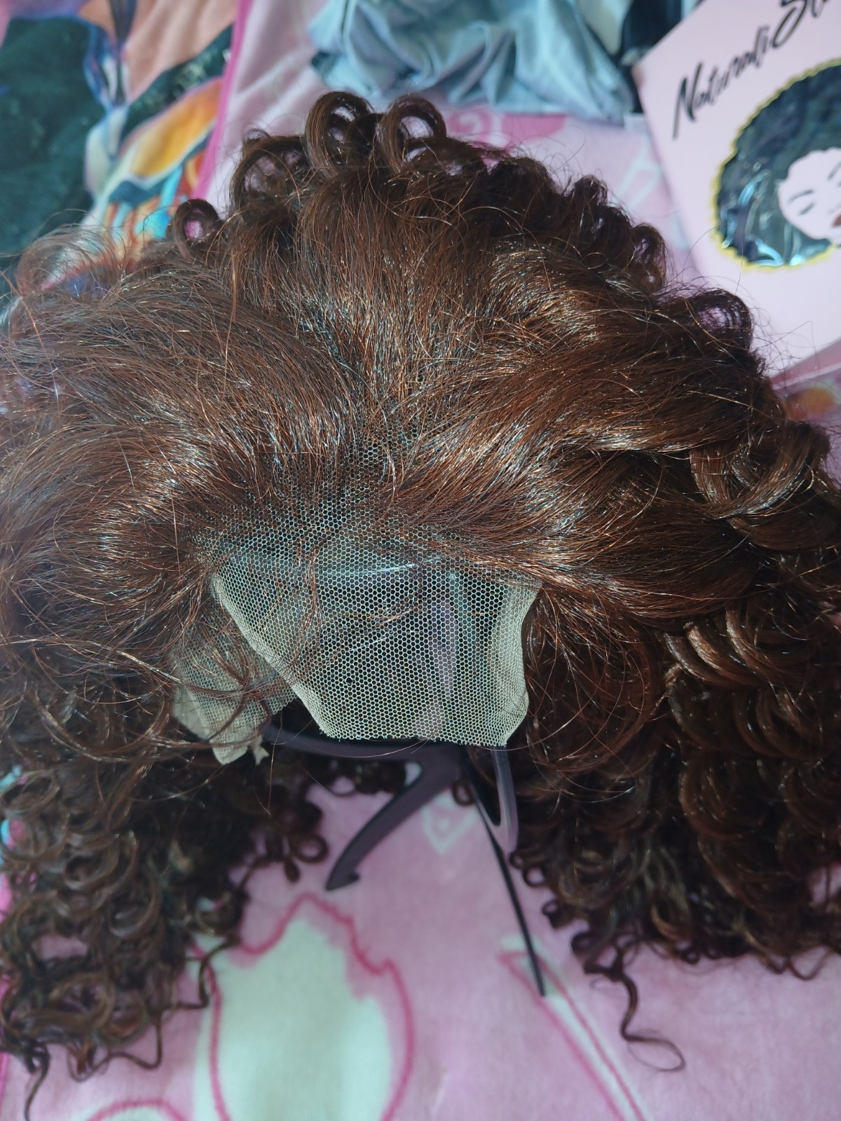 Human Hair Mix Blend Curly Auburn 360 Lace Wig