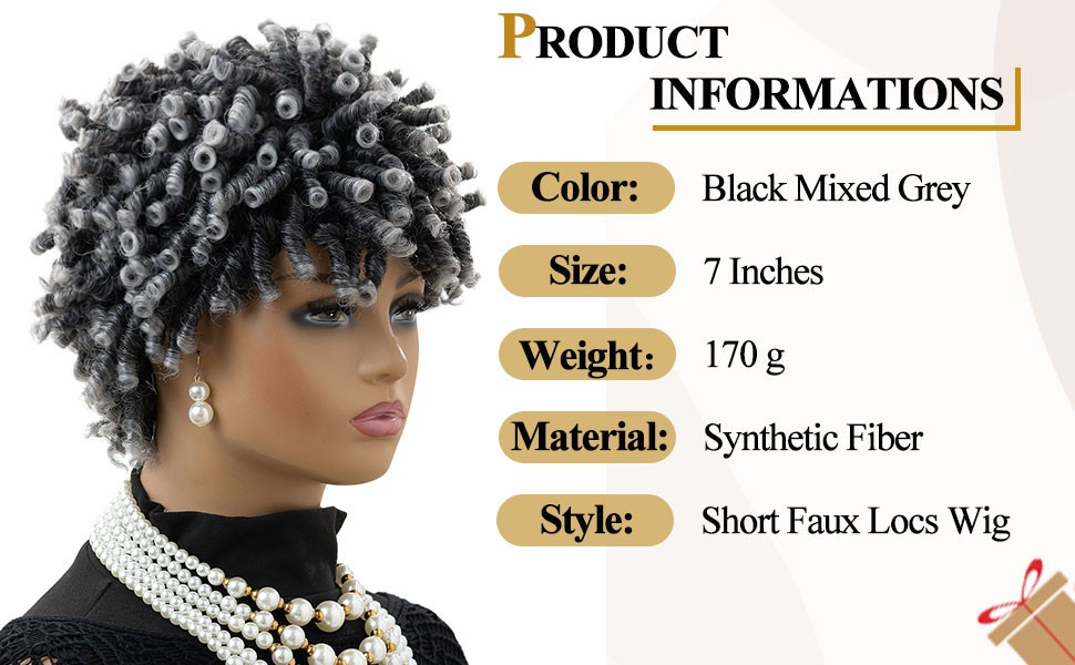 MIMAN Tight Curl Short Black Grey Afro Wig curly kink twist woman synthetic 10″
