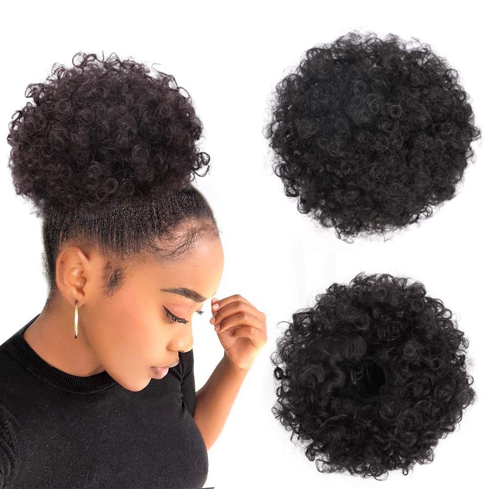 Afro Puff Drawstring Ponytail Kinky Curly Bun Hair Synthetic 1B 65g 6 Inch – 9