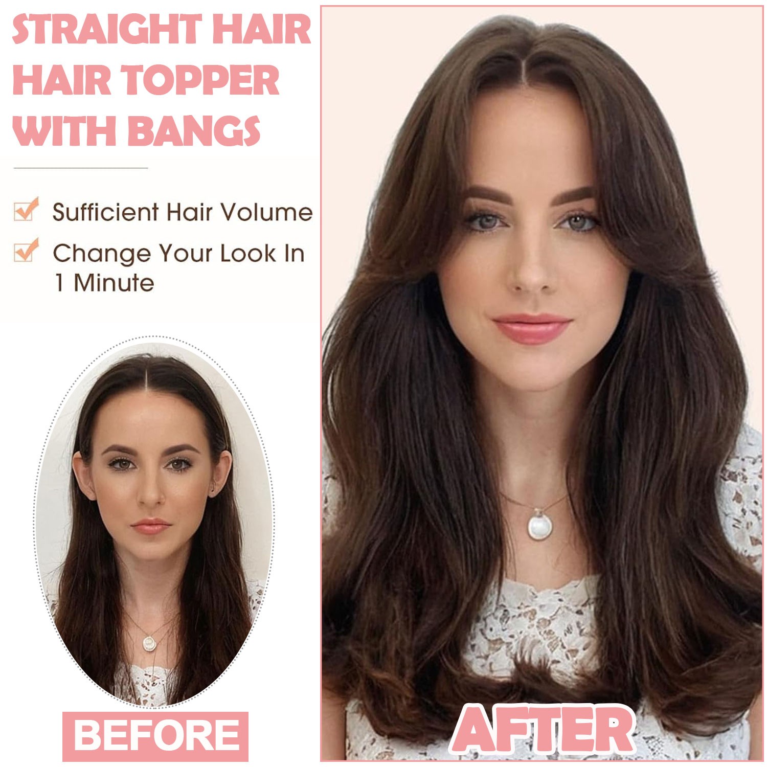 USA 6*6in Hair Topper Clip In Hair Extension with Bangs Lace Toupee Natural Hair