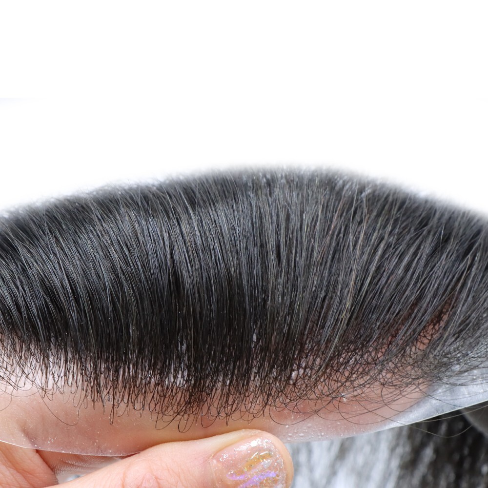 US Mens Frontal Hairpiece Thin Skin Forehead Hair Line for Receding Hairline