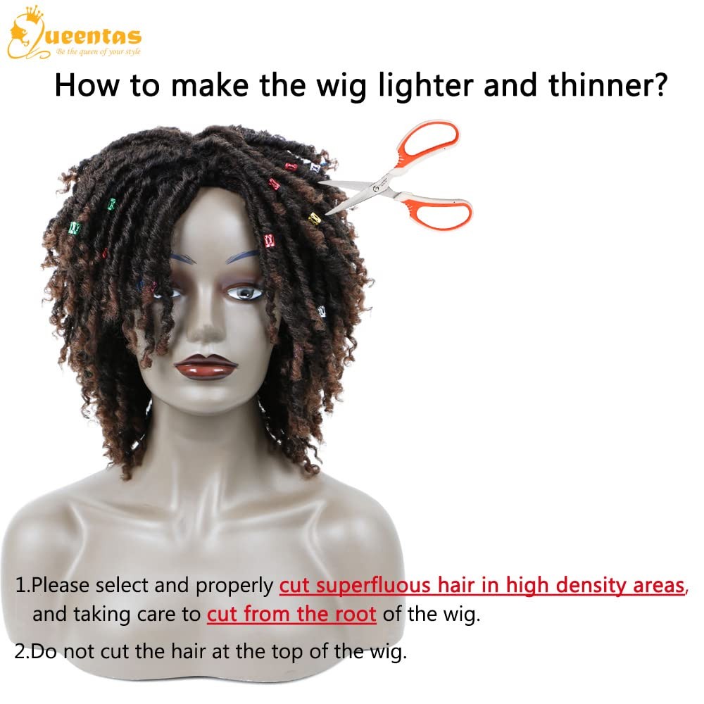 QUEENTAS Dreadlock Wigs for Black Women and Men Short Curly 12 Inch,