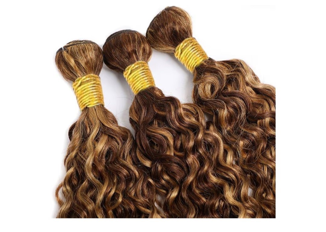 3 Synthetic Hair Bundles Brown Blonde Highlights Wavy 14 16 18 Inch Extensions