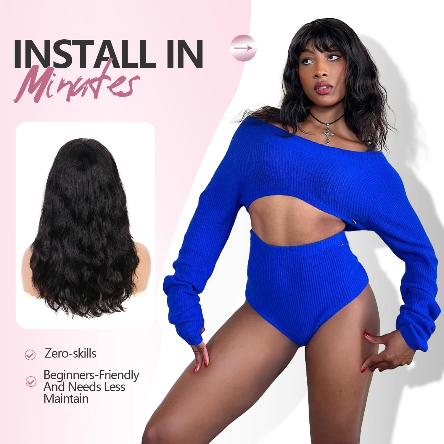 Wiger Human Hair Wavy Wigs For Black Women Natural Wave Wig Bangs Glueless