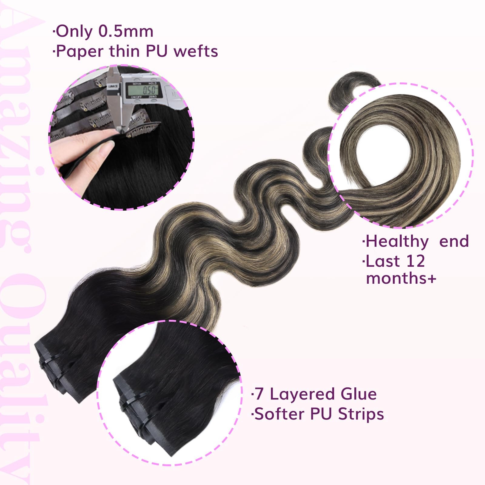 Idn Beauty Seamless Clip In Hair Extensions Human Hair 110G 16 Inch 1B/19/1B