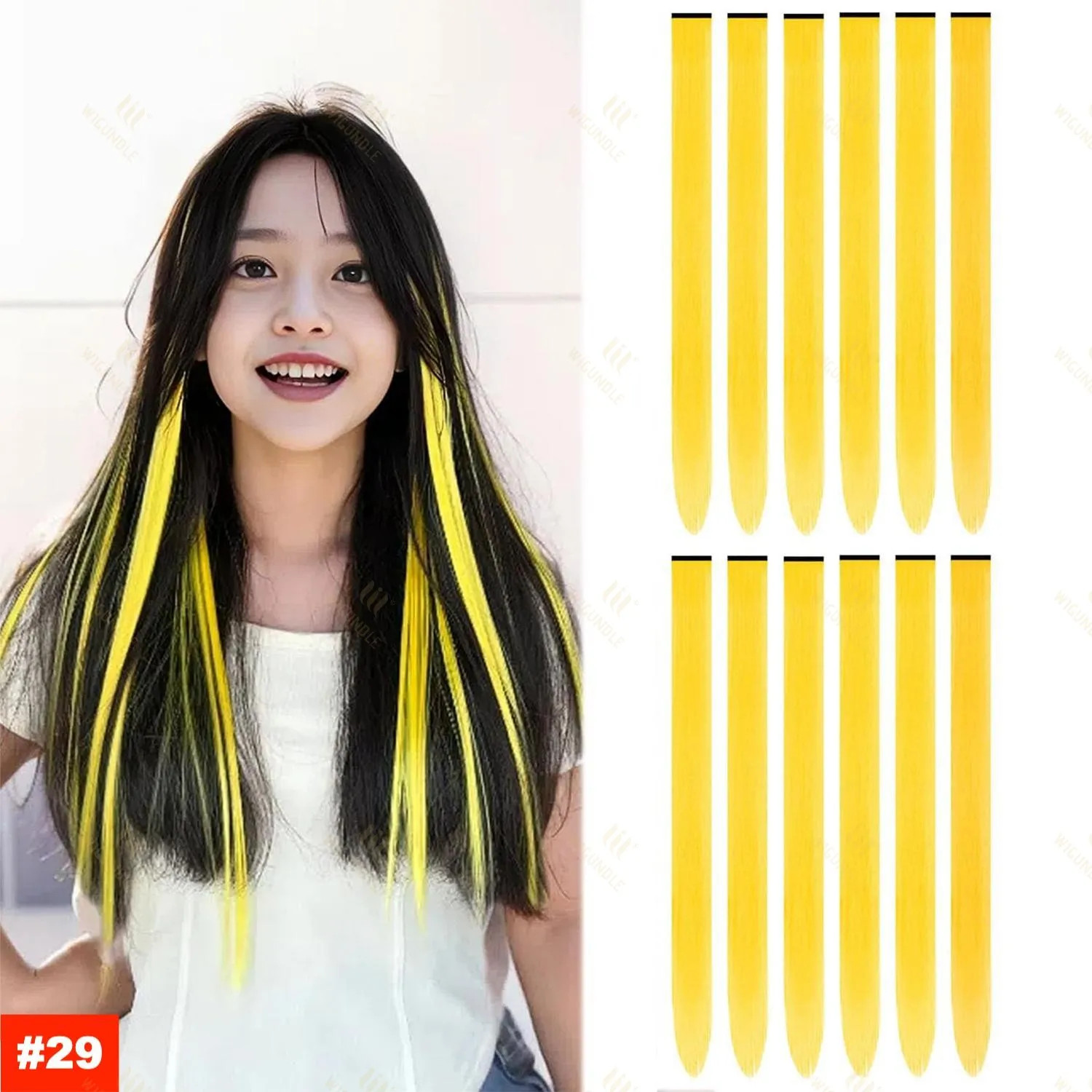 22Inch Synthetic Clip In Hair Extensions Straight Rainbow Colors High Temp