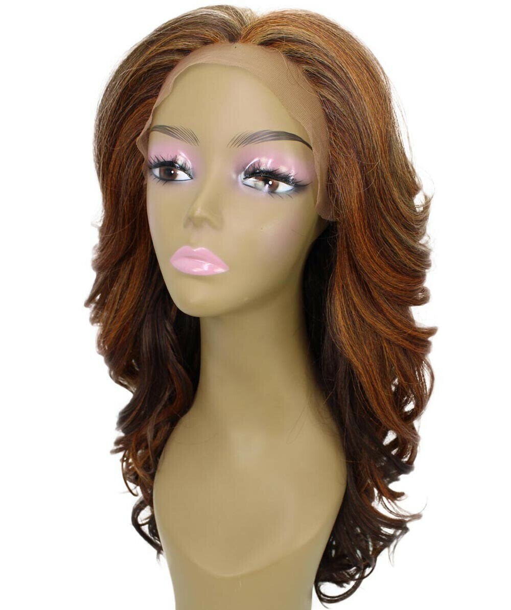 Yenne Wavy 23″ Long 4X4 Hand-Tied Lace Front Wig BLT-0107, Auburn Brown Blend