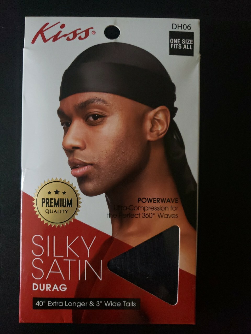 Kiss Power Wave Silky Satin Durag 40” Extra Long & 3” Wide Tails Black DH06