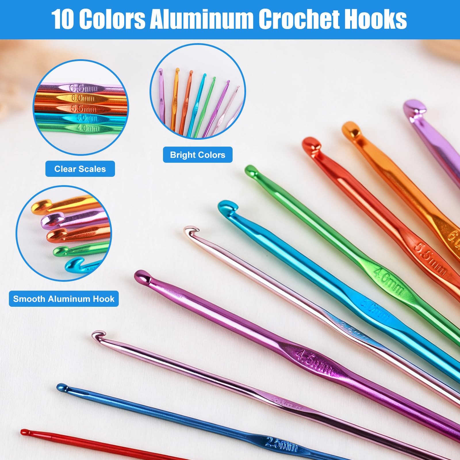 MECHEER Crochet Hooks Set, 54 Pack Needles 0.6Mm To 6.5Mm, Rose Red