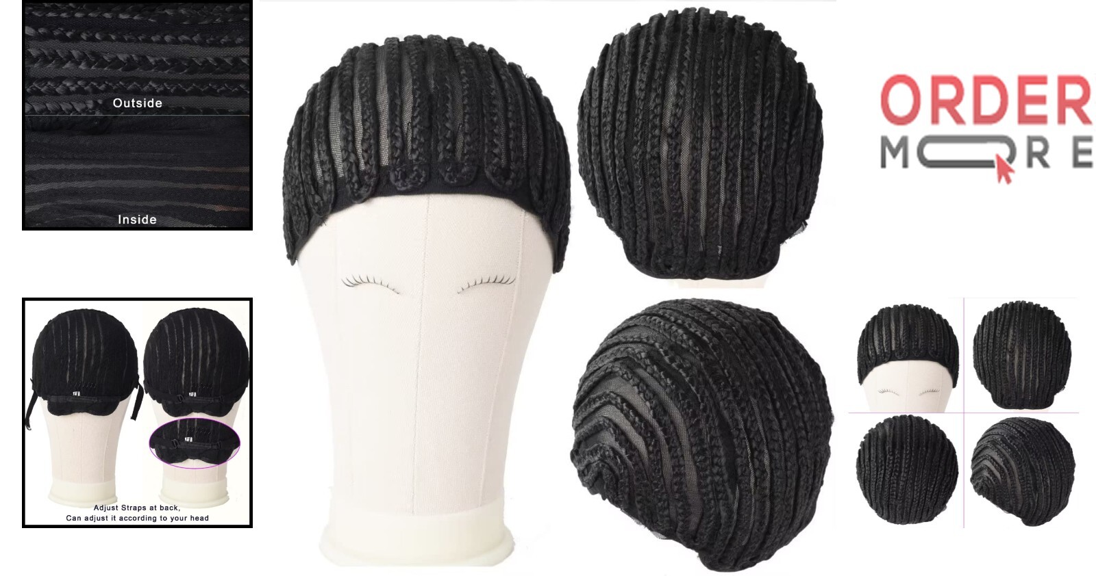 Cornrow Wig Cap Synthetic Crochet Braided Cap with Adjustable Straps 2pcs