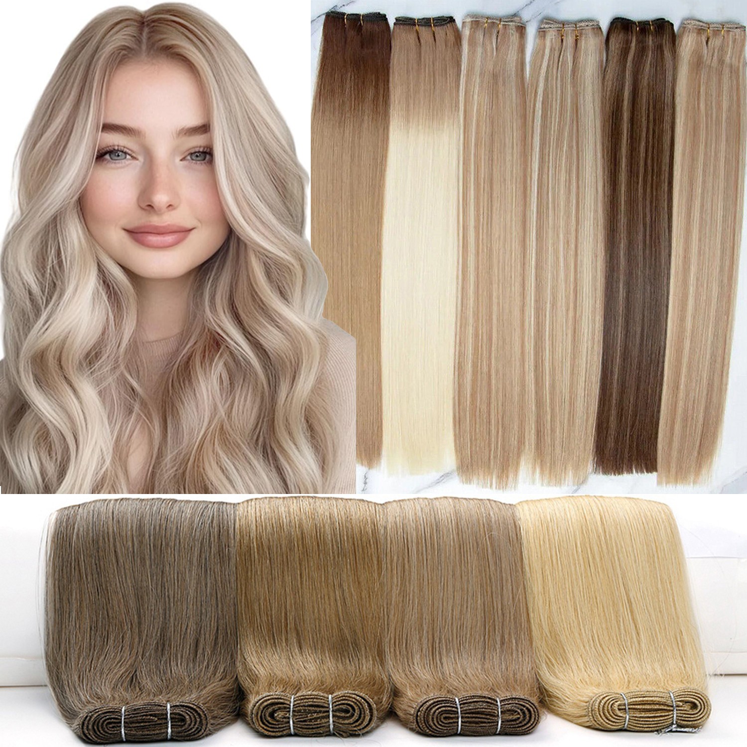 Sew in Weft Human Hair Extensions Premium Russian Remy Hair Weaves Fashion Color