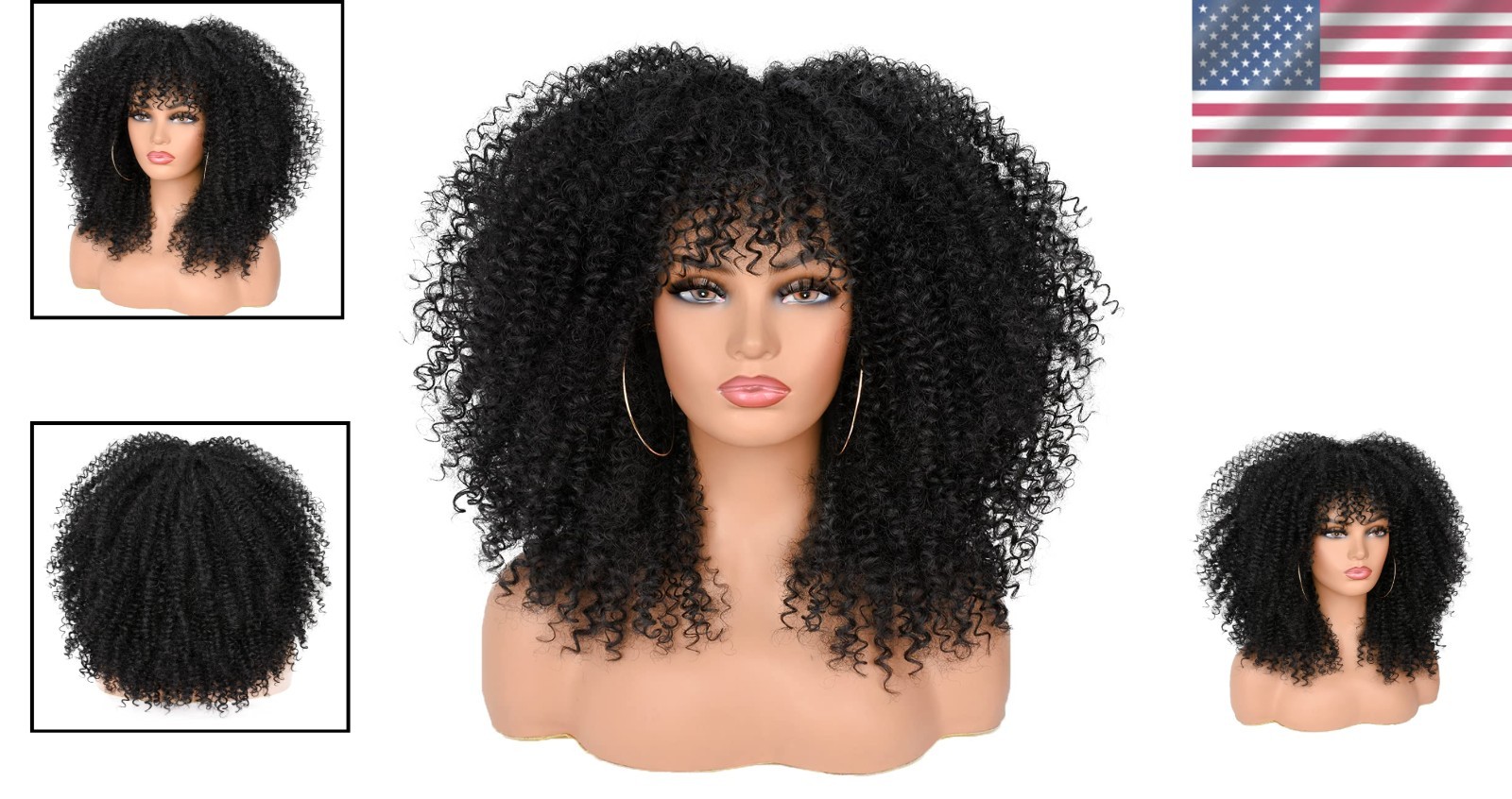 Luxurious 16-Inch Afro Curly Wig with Bangs – Effortless Glamour Awaits!