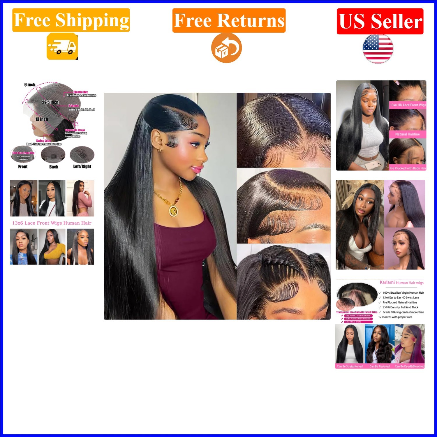 20 Inch Black 13×6 HD Lace Front Human Hair Wigs Pre Plucked 150% Density