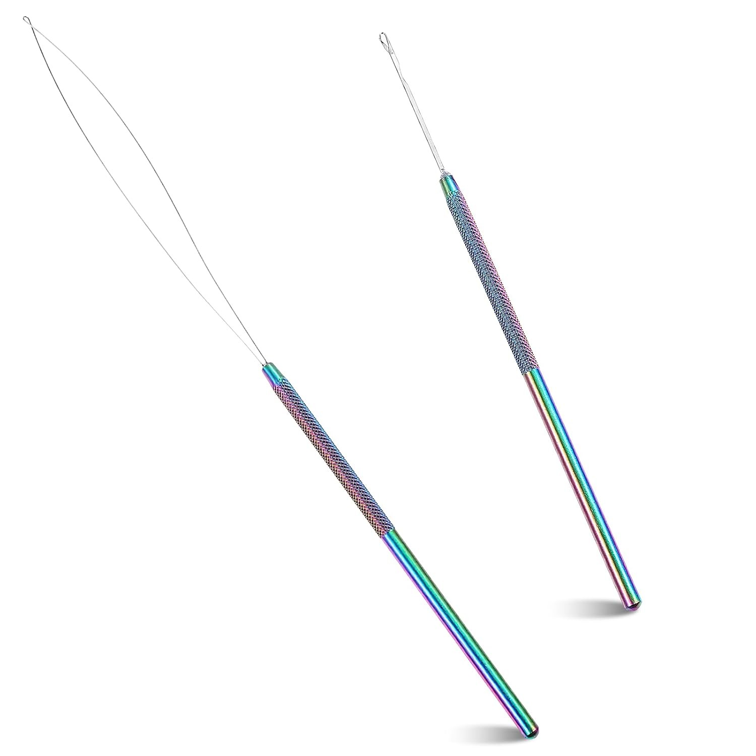 2Pcs Hair Extension Loop Tool Needle Threader,Stainless Steel Hair Tinsel Tool –