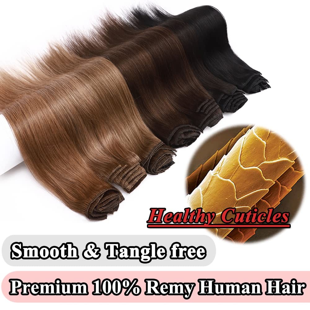 Clip in Hair Extensions 8pcs 120g 14″ #4/27 Medium Brown/Dark Blonde – Double