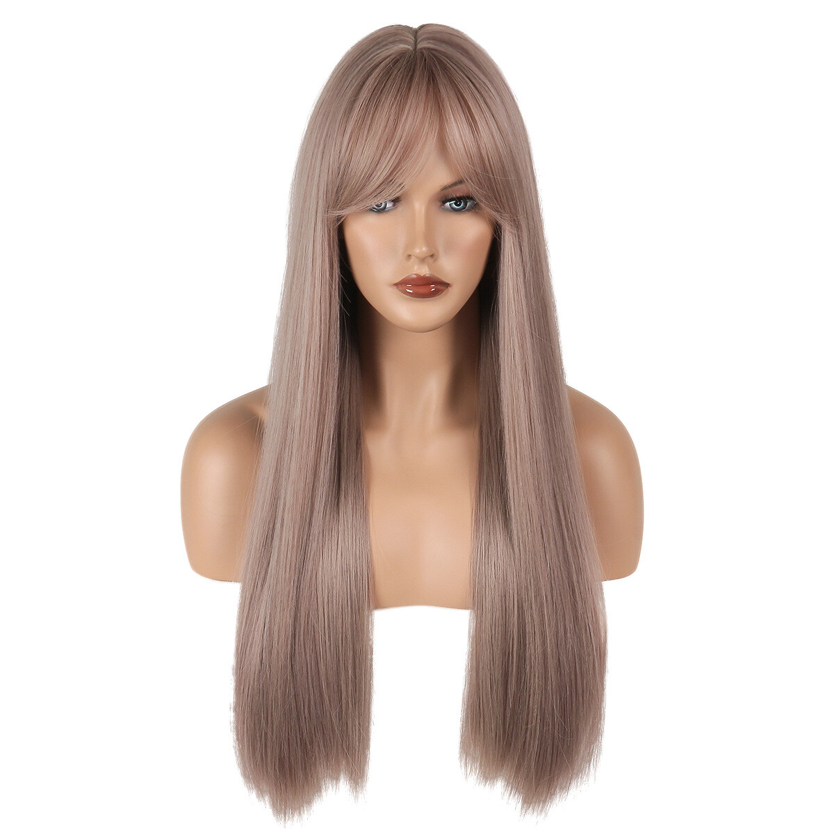 Long Straight Ash Purple Hair with Bangs Women Party Natural Daily Use Wigs US
