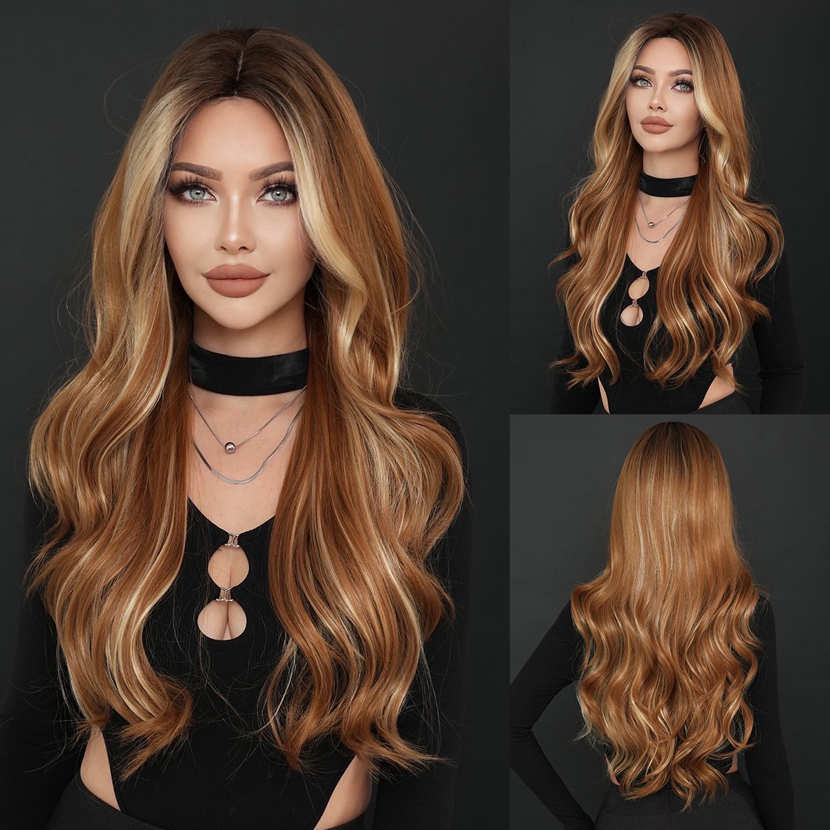 Multi Color Optional Middle Part Highlight Long Curly Wig Body Wave Synthetic