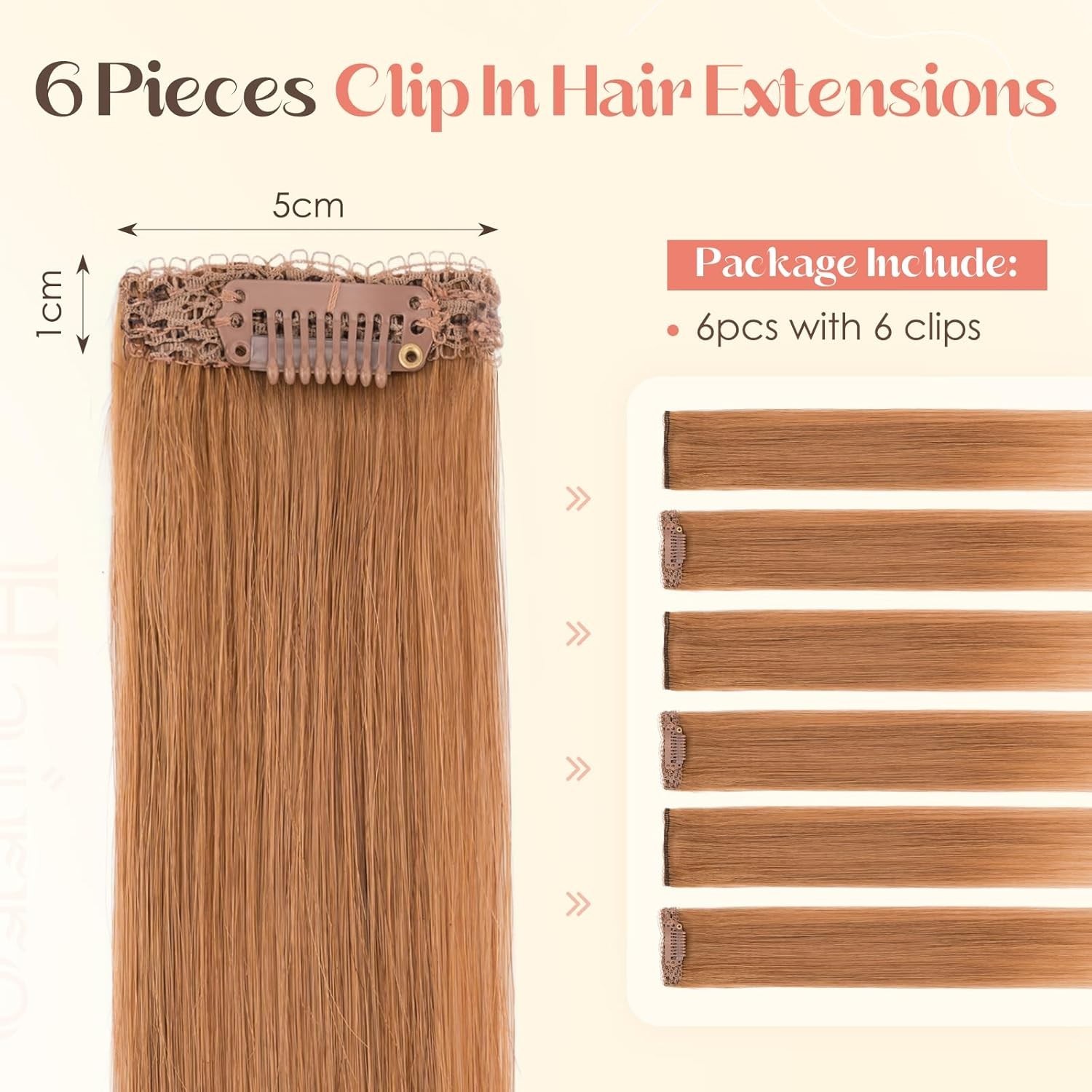 Hairro 6PCS 6 Clips 12 inch Remy Human Hair Extensions 33g #30 Light Auburn