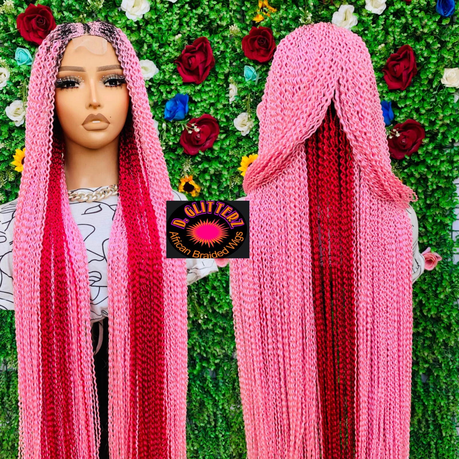 WATERMELON BRAIDED WIGS ON 2*4 LACE CLOSURE 42″