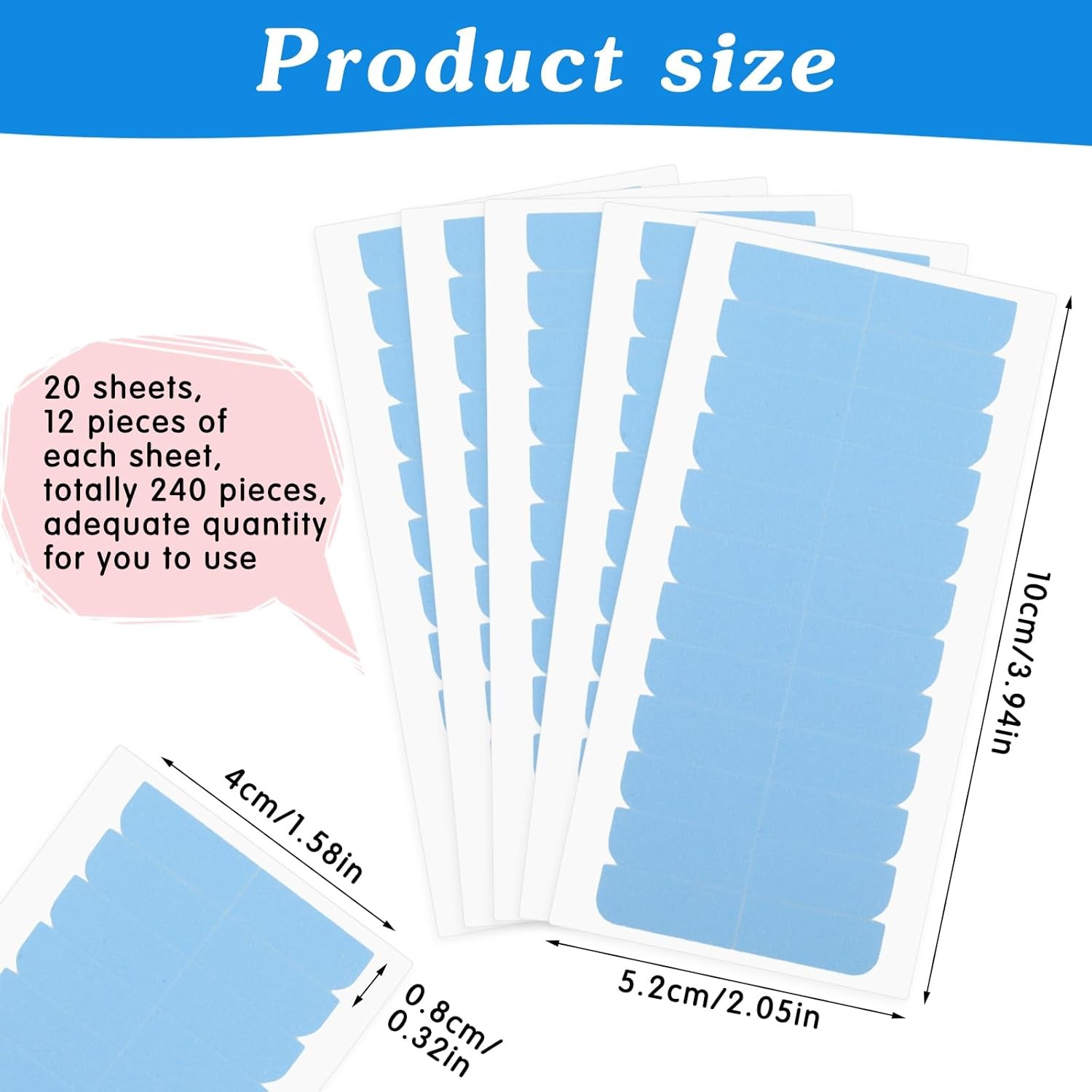 240pcs Double Sided Hair Extension Tape Strips 1.58×0.32 Adhesive Replacement Bl