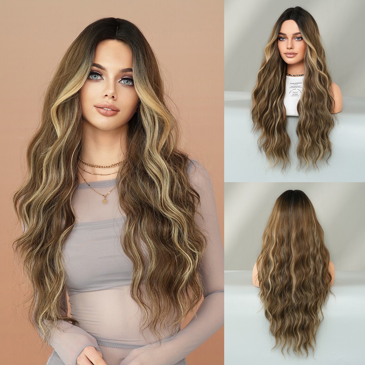 Multi Color Optional Middle Part Highlight Long Curly Wig Body Wave Synthetic