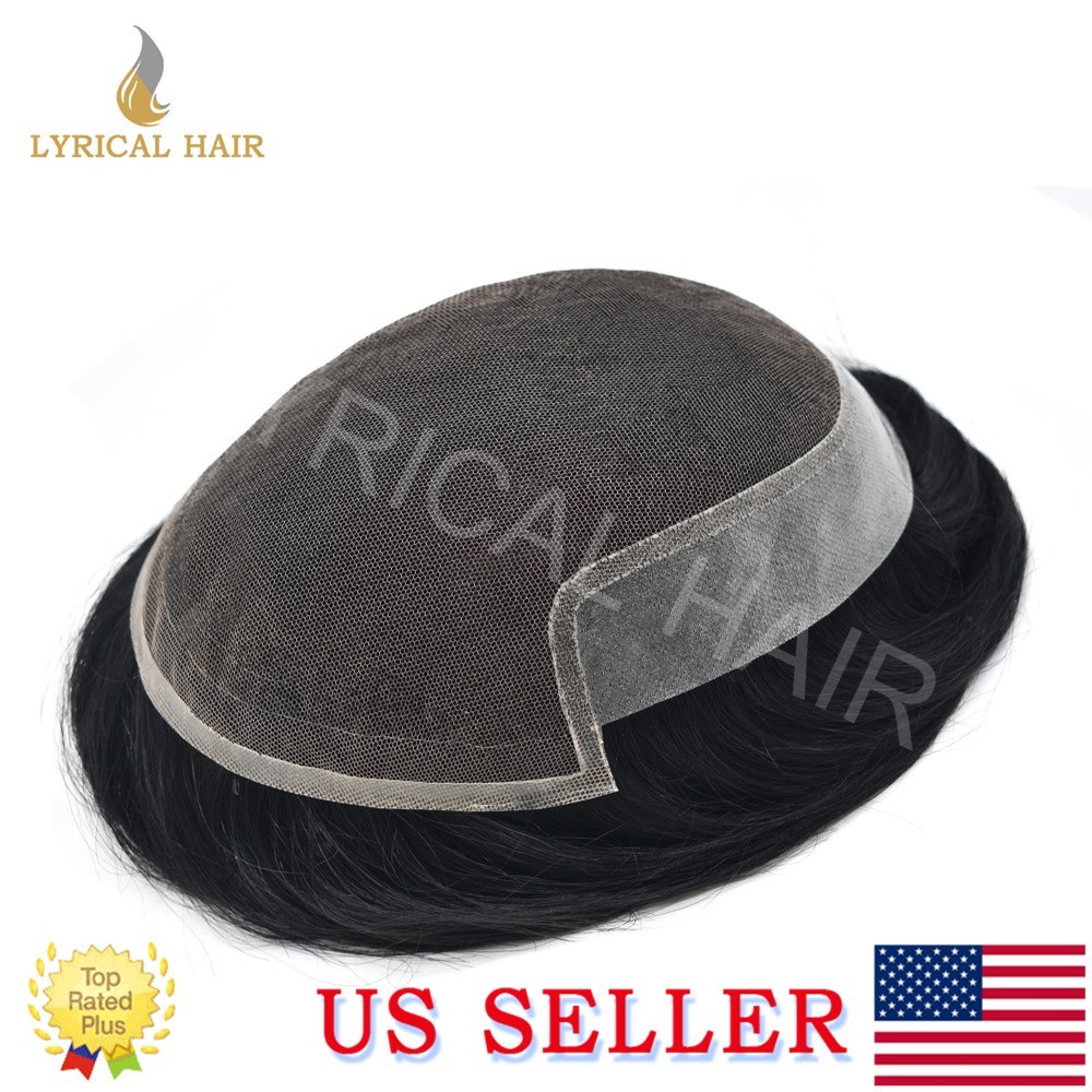 Lyrical Hair Mens Toupee French Lace Front Human Hair Bleach Natural Hairpiece