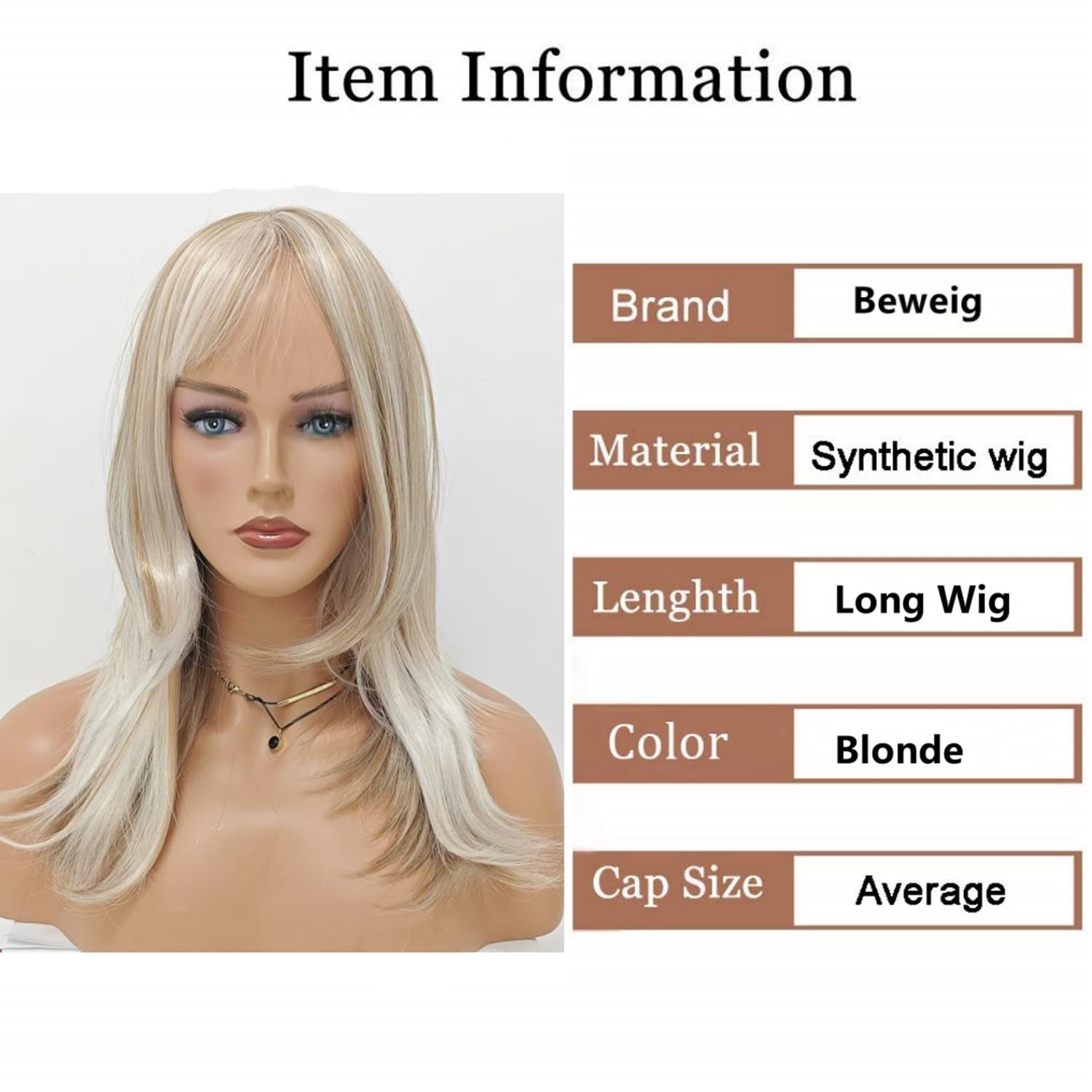 Beweig Long Mixed Blonde Layered Wig with Bangs Straight Long,