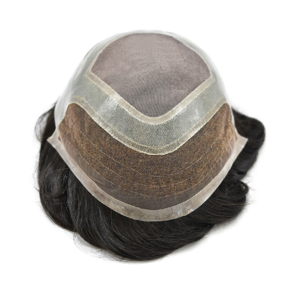 US Mens Toupee French Lace Front Hairpiece Fine Mono Poly Skin Hair Systems