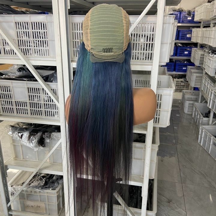 30inch Dyed As Shown Silk Straight 13×4 Transparent Lace Front Wig Human Hair