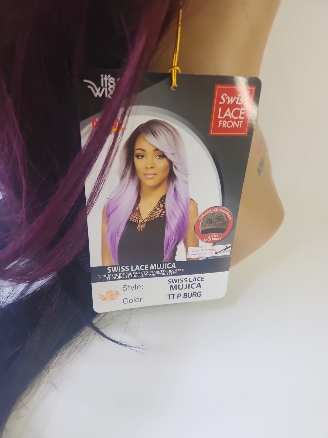 It’s A Wig Swiss Lace Front Wig TT P Burgondy/ Purple Black Color Higheat400°F.