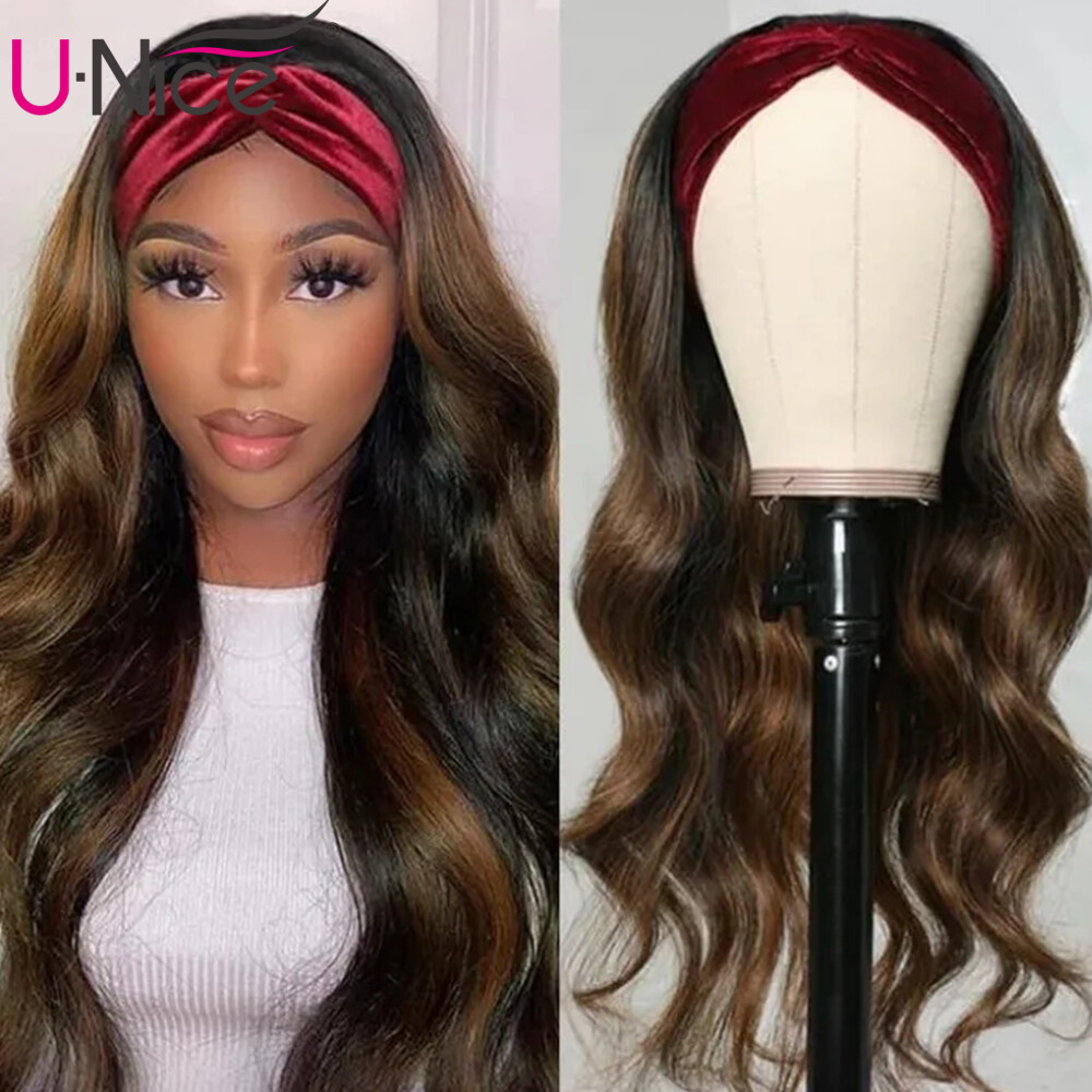 UNice Cambodian Ombre Highlight Balayage Brown Body Wave Headband Human Hair Wig