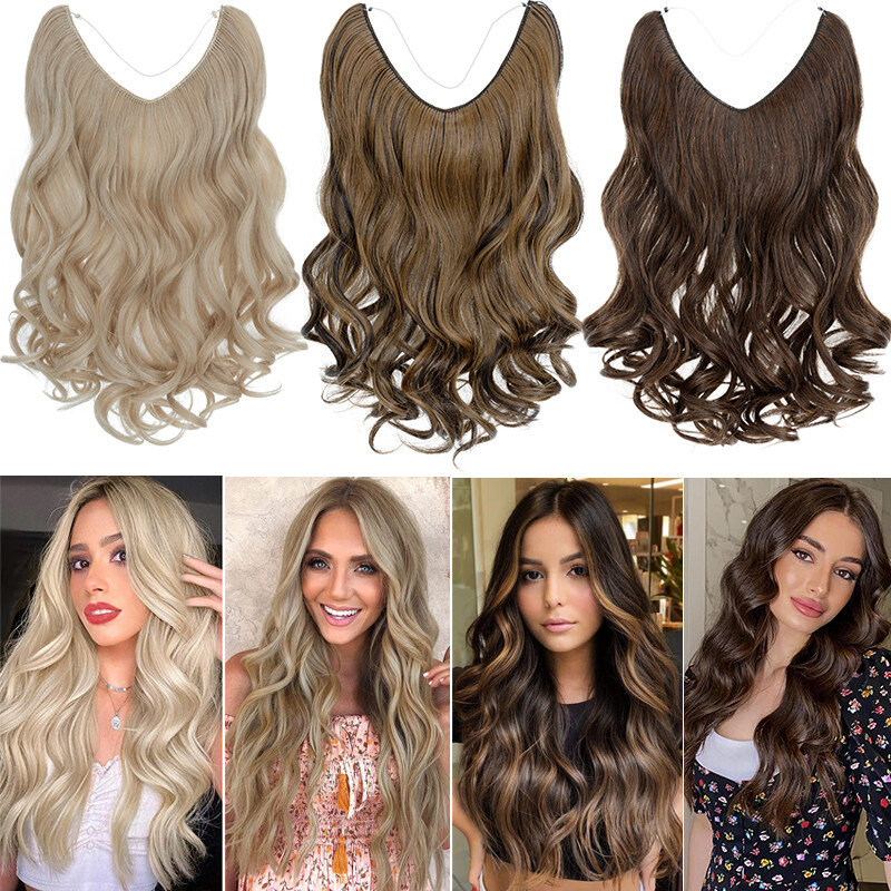 Balayage Brown Wire In Hair Extensions Elastic Band Secret Miracle Ring AS Human