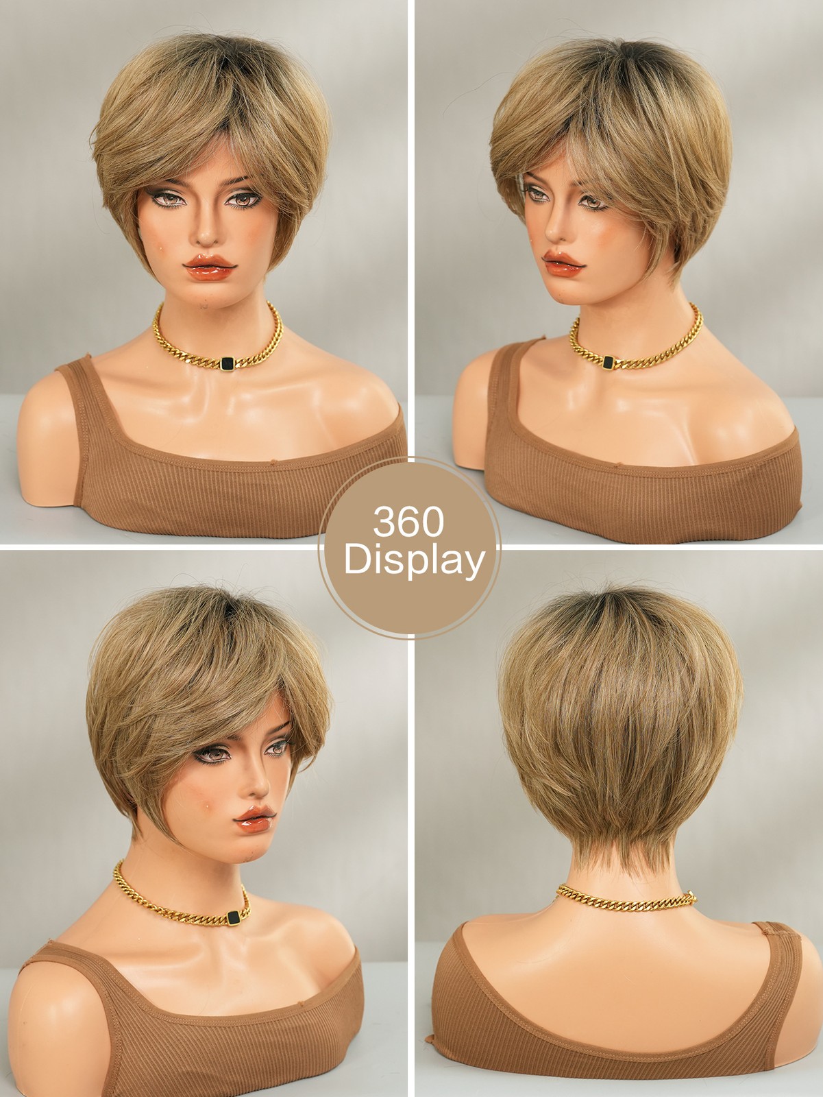26″ Brown to Gold Ombre Wavy Wig Heat Resistant Synthetic Cosplay Party Wedding