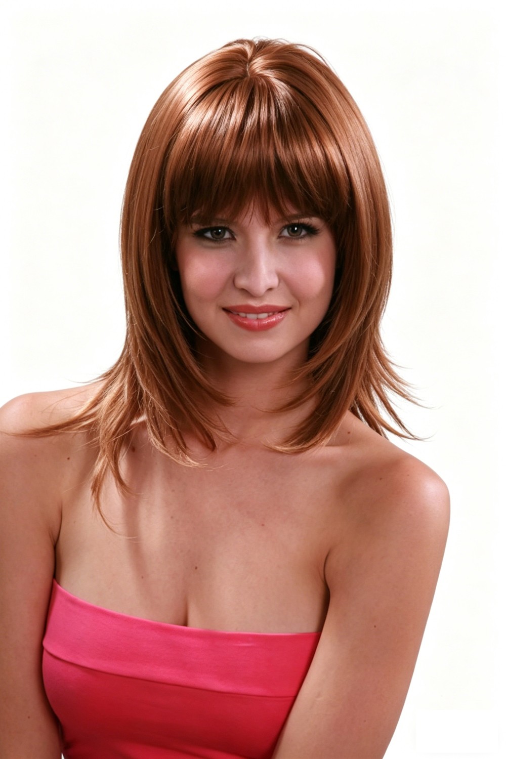 Fashion Medium Length Red Layered Wig Bangs Synthetic Hair Women Casual Cosplay