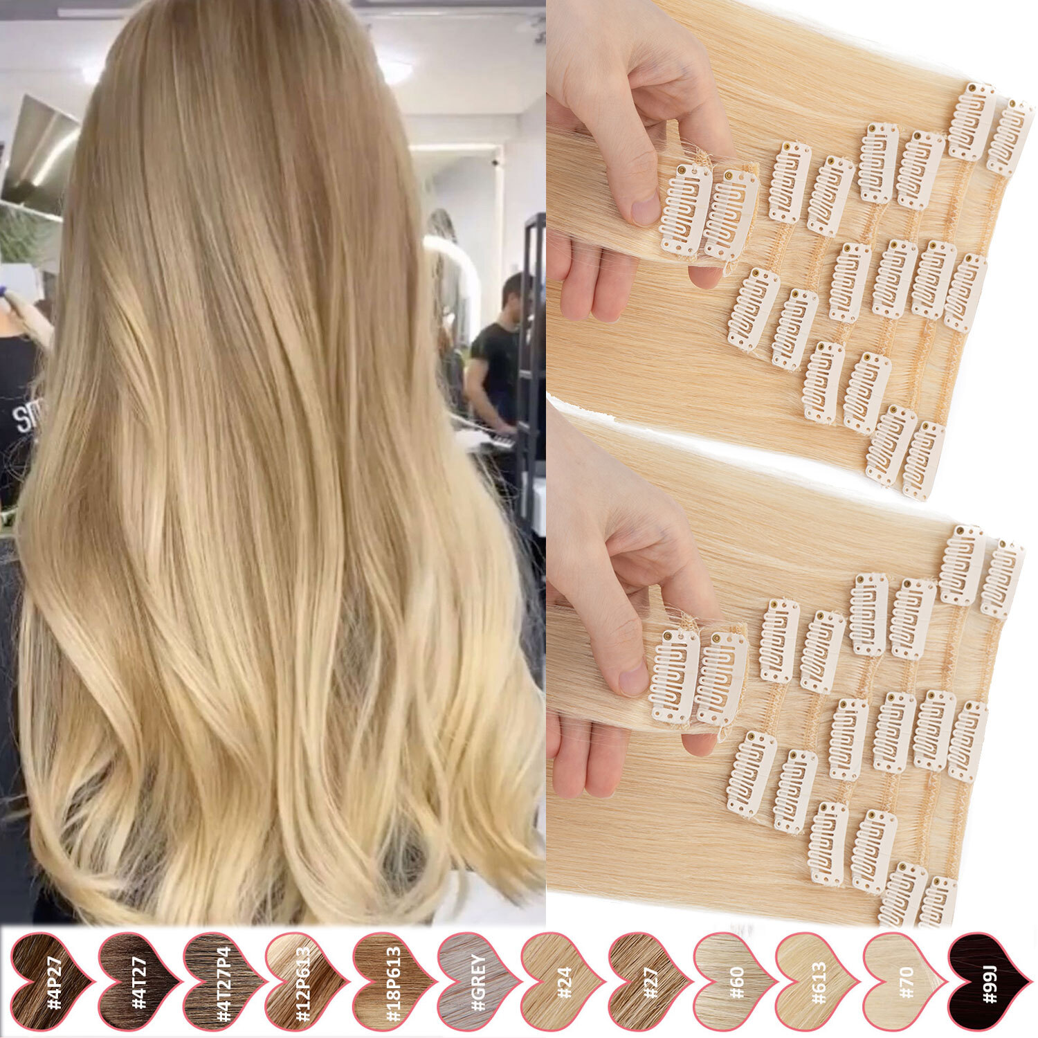 MY-LADY 100% Human Hair Extensions 8Pieces Clip In Real Remy Hair FULL HEAD Weft
