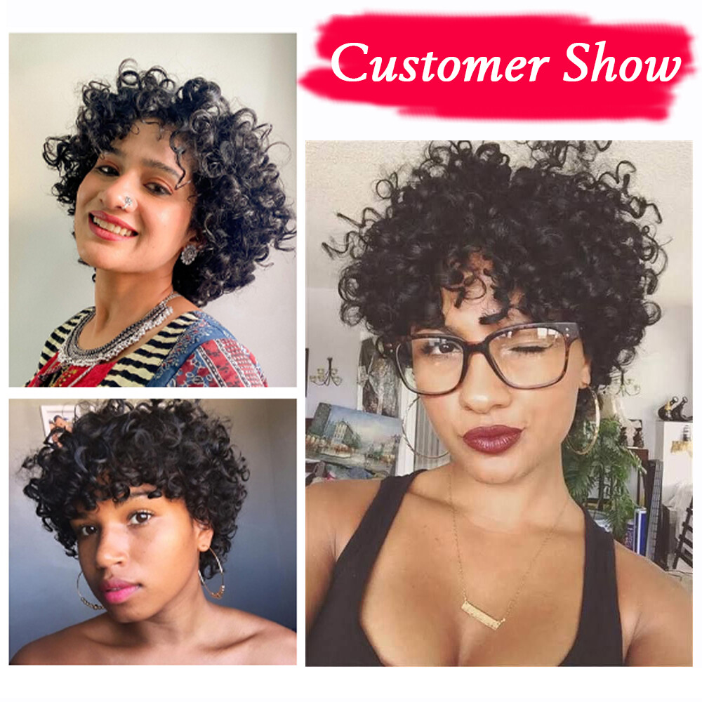 Short Afro Kinky Curly Wigs For Women Machine Made Black Human Hair Wig Natural