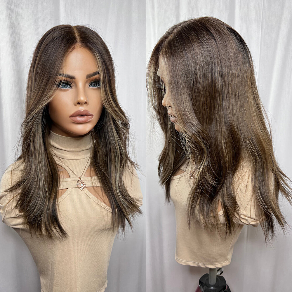 4×4 Lace Front Wig Brazilian 100% Human Hair Cool Brown Blonde Highlight Wig