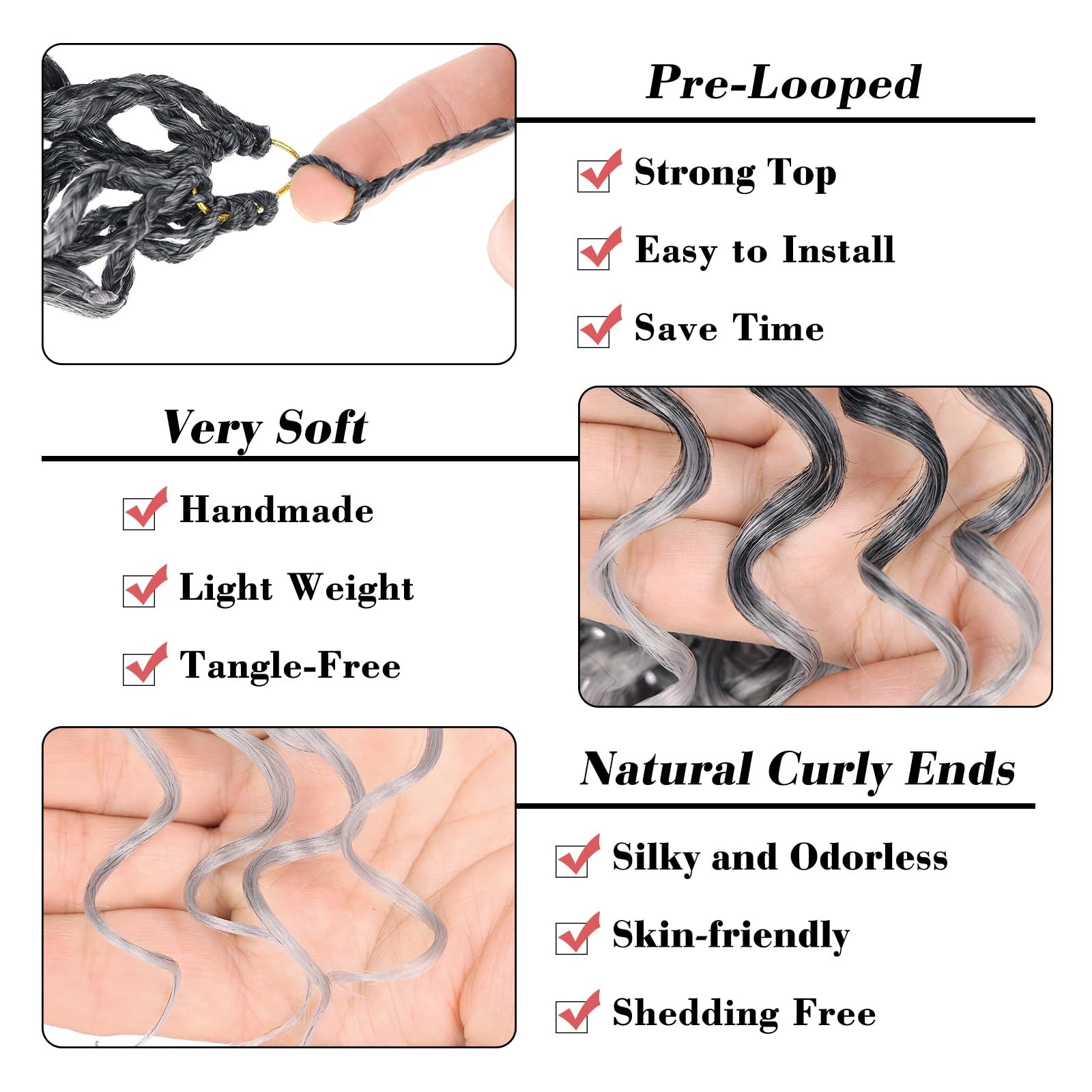 Leeven Gogo Curl Crochet Hair 10″ 8 Packs Ombre Gray Ocean Wave Braids